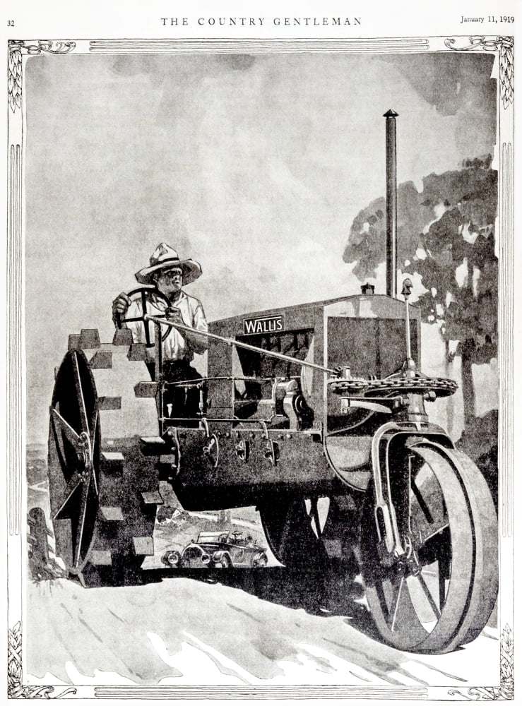 Historic illustration of farmer on Wallis tractor in early 29th century Canvas Art - Remsberg Inc Design Pics (13 x 18)