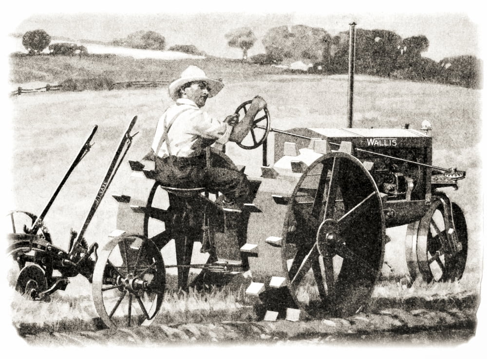 Historic illustration of farmer riding a Wallis tractor from early 20th century Canvas Art - Remsberg Inc Design Pics (18 x 13)