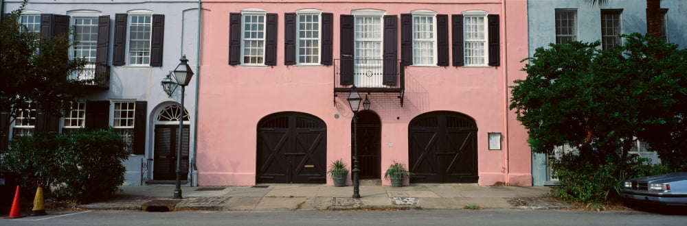 Historic pink home in Charleston SC Canvas Art - Panoramic Images (36 x 12)