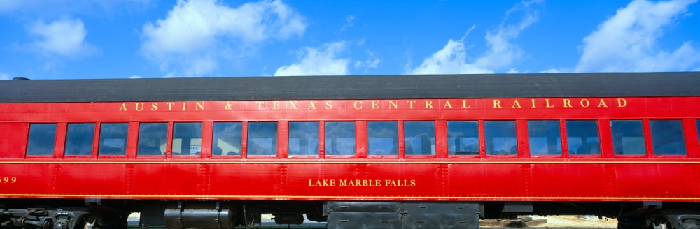 Historic red passenger car Austin & Texas Central Railroad Canvas Art - Panoramic Images (27 x 9)