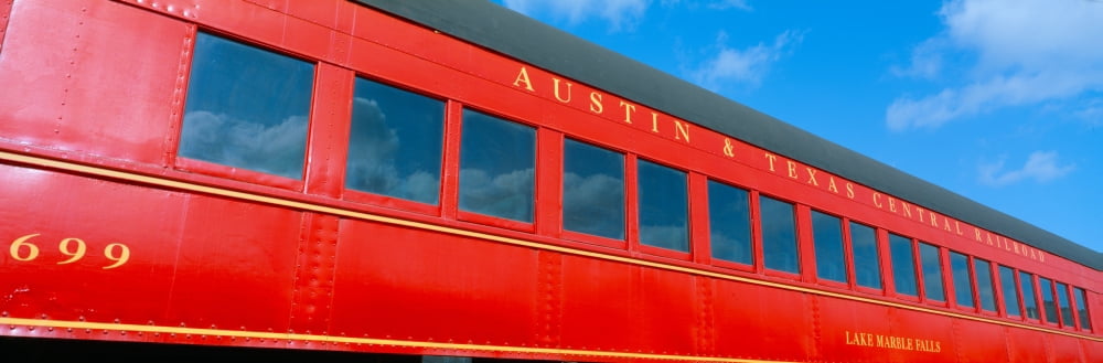 Historic red passenger car Austin & Texas Central Railroad Canvas Art - Panoramic Images (27 x 9)