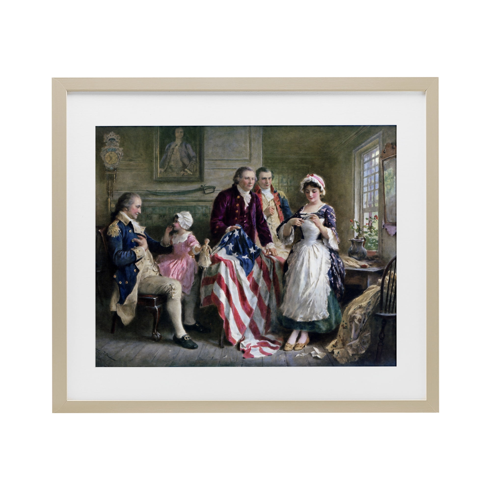 Historical Betsy Ross Birch Framed Print Under Glass, design by Arlington Prints