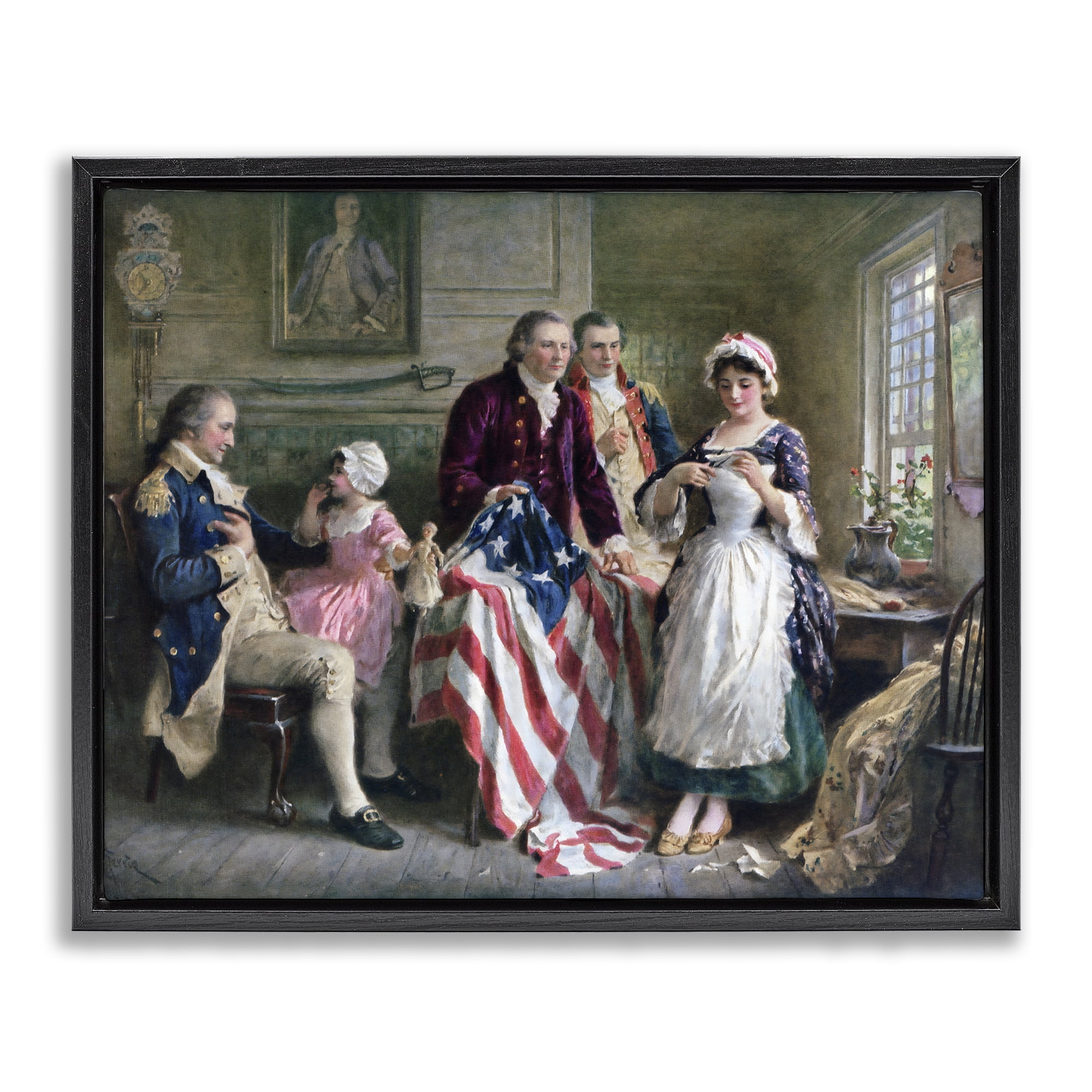 Historical Betsy Ross Black Framed Floater Canvas Wall Art, design by Arlington Prints