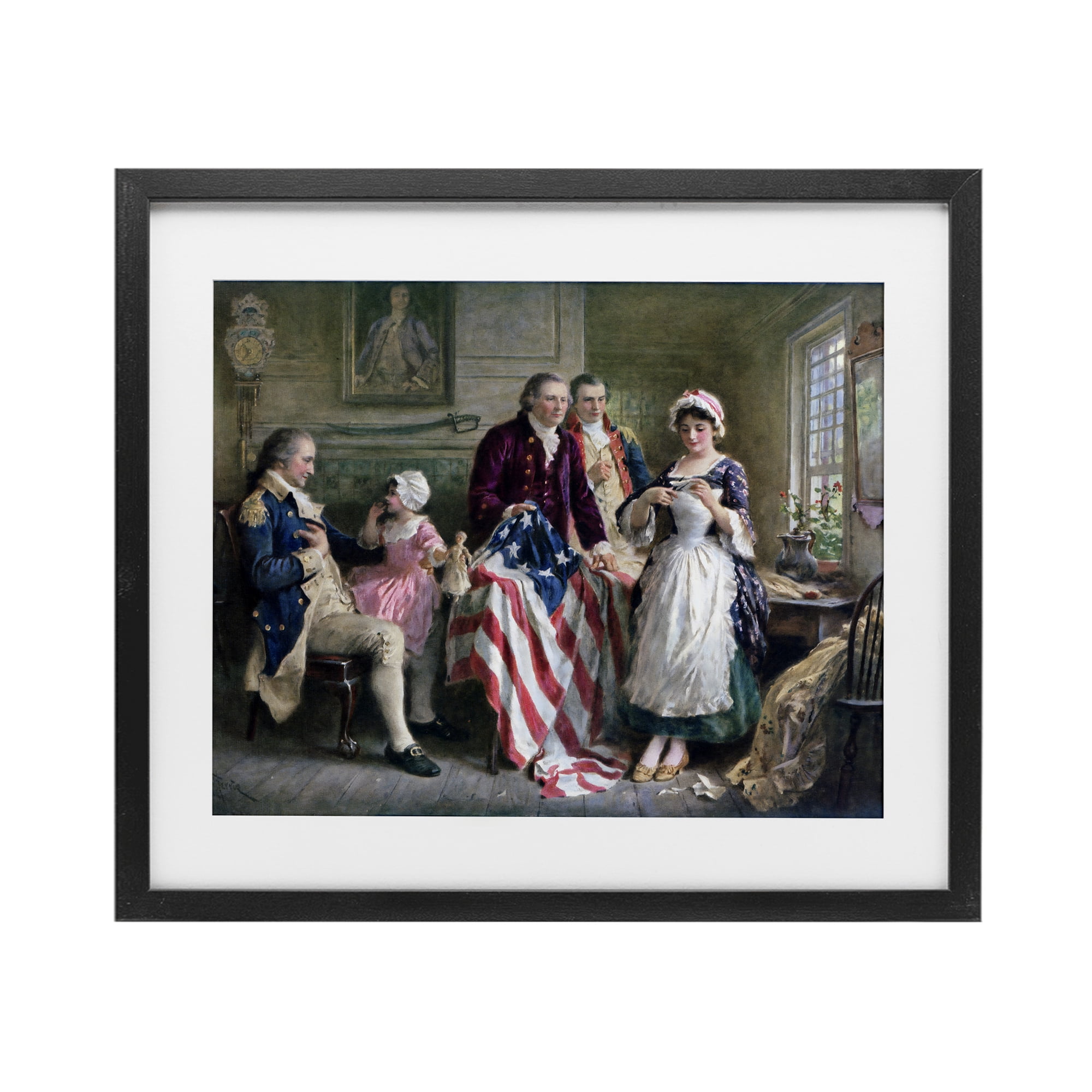 Historical Betsy Ross Black Framed Print Under Glass, design by Arlington Prints