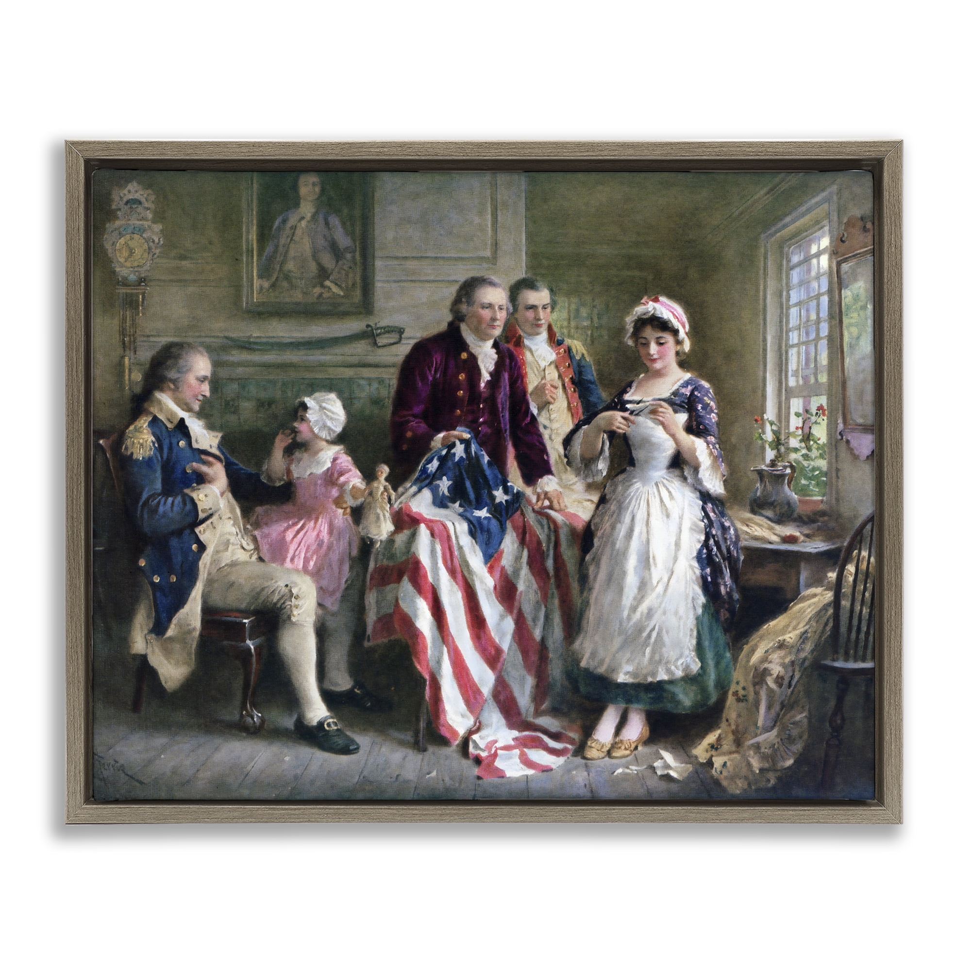 Historical Betsy Ross Brown Framed Floater Canvas Wall Art, design by Arlington Prints