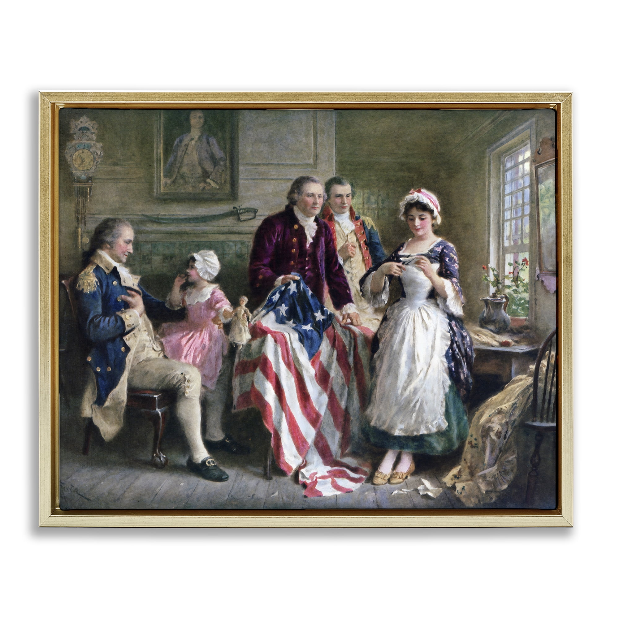Historical Betsy Ross Gold Framed Floater Canvas Wall Art, design by Arlington Prints