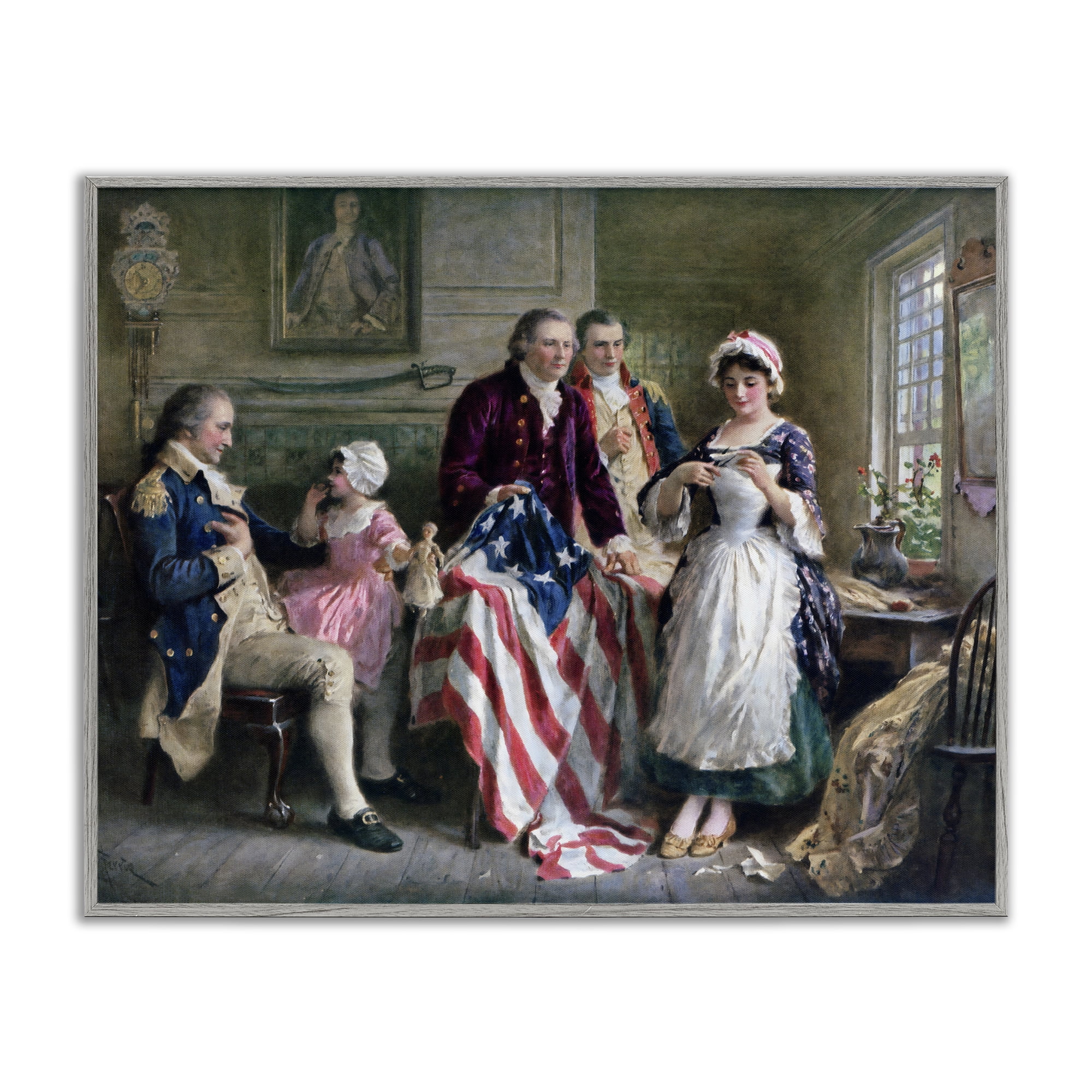 Historical Betsy Ross Gray Framed Giclee Art, design by Arlington Prints