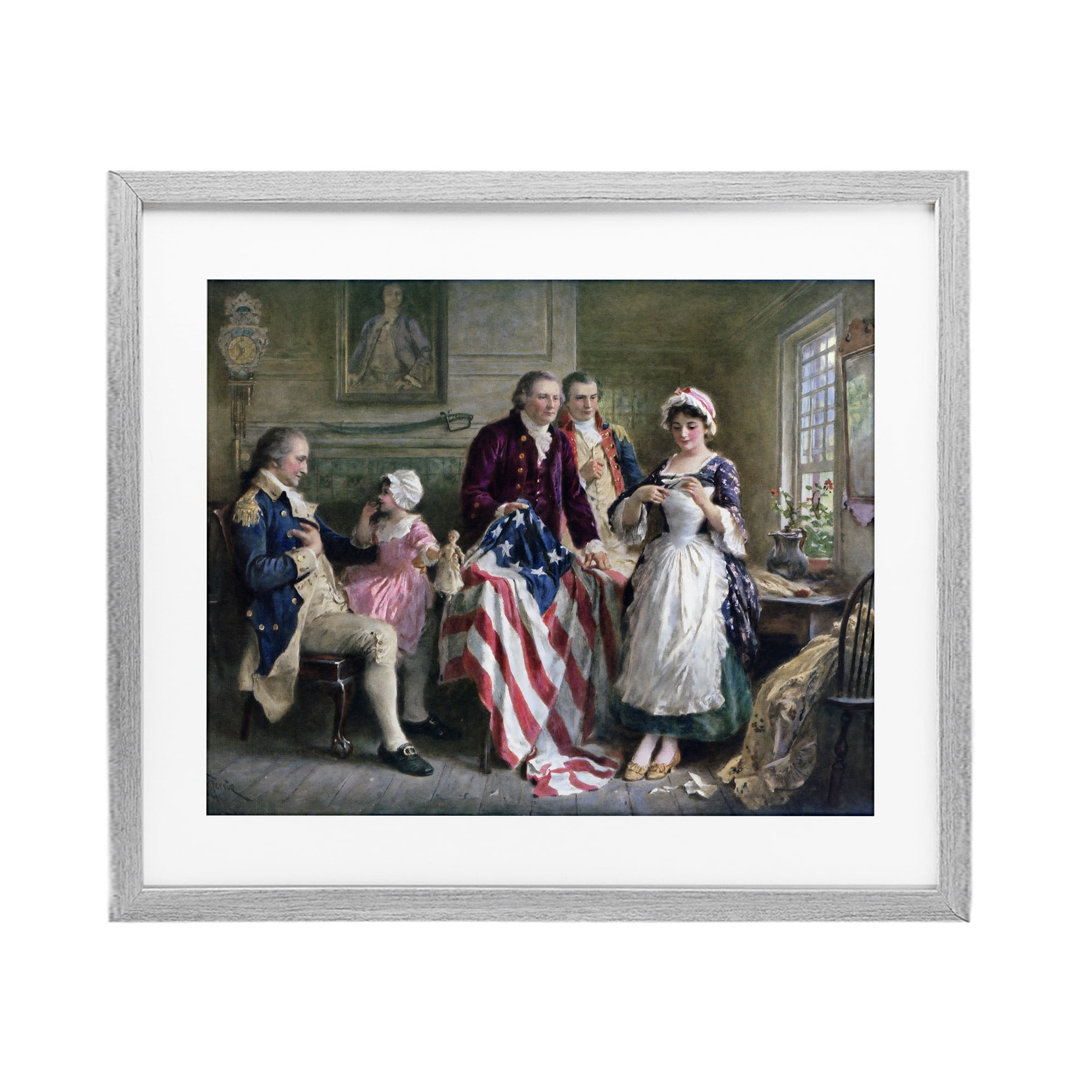 Historical Betsy Ross Gray Framed Print Under Glass, design by Arlington Prints
