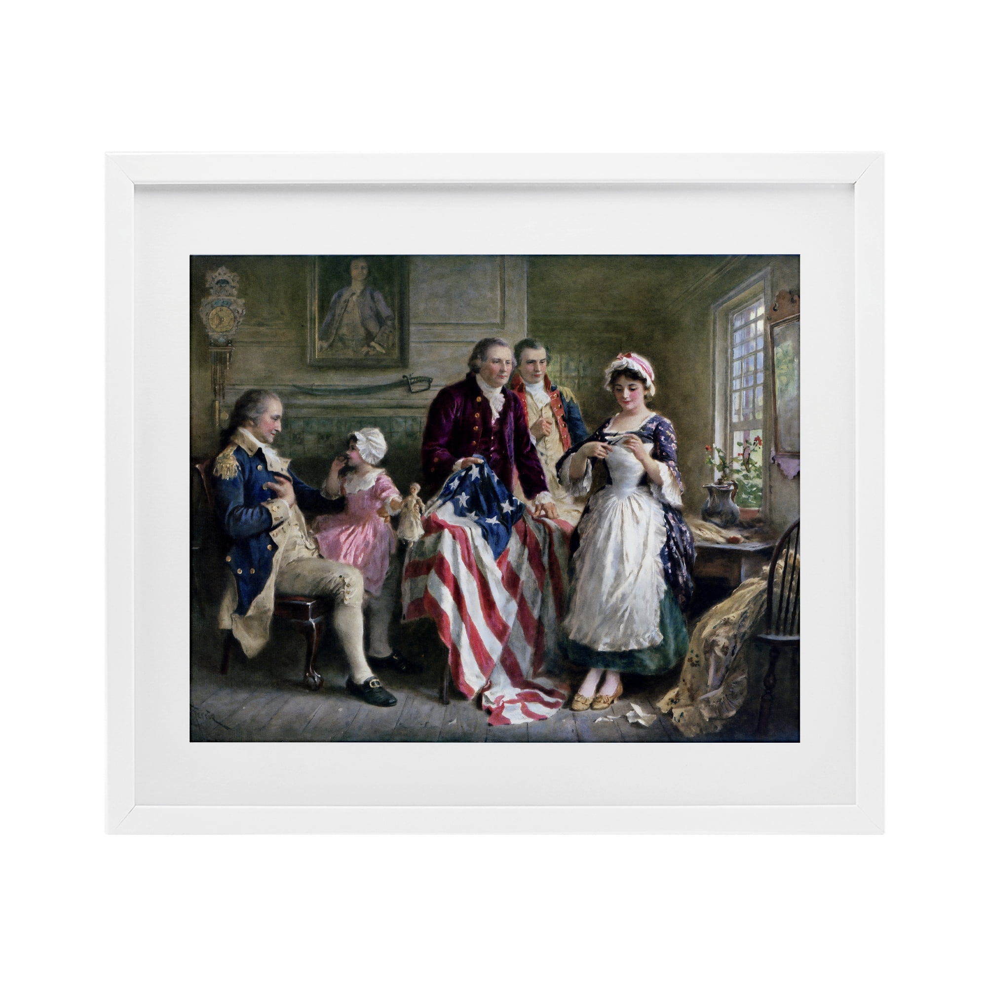 Historical Betsy Ross White Framed Print Under Glass, design by Arlington Prints