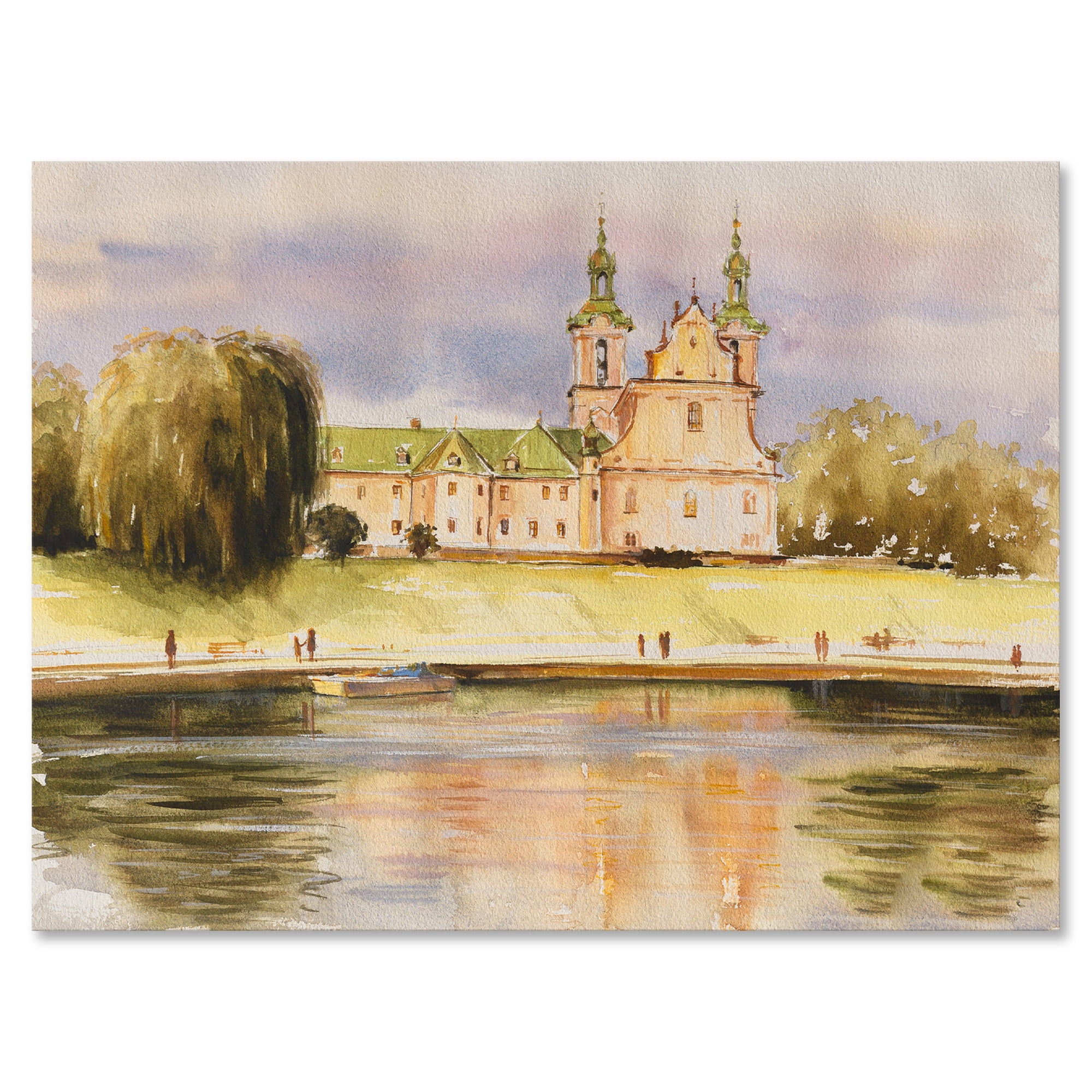 Historical Church On The Rock On Banks of The River 8 in x 12 in Painting Canvas Art Print, by Designart