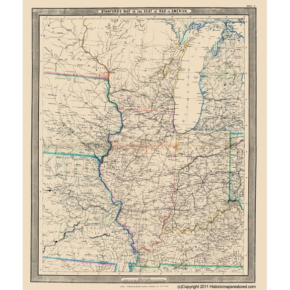 Historical Civil War Map - America Civil War Theatre - Stanford 1861 - Vintage Wall Art