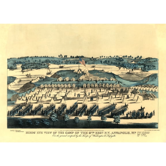 Historical Civil War Map - Annapolis Maryland - Rees 1863 - 32.20 x 23 - Vintage Wall Art