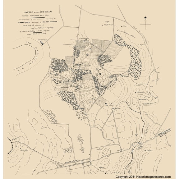 Historical Civil War Map - Antietam Battle September 16 - Houston 1862 - Vintage Wall Art