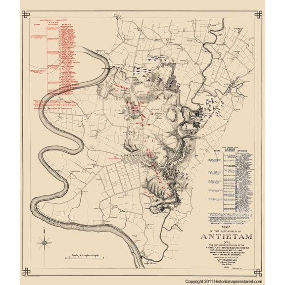Historical Civil War Map - Antietam Battlefield I- Stearns 1862 - 23 x 26.67 - Vintage Wall Art