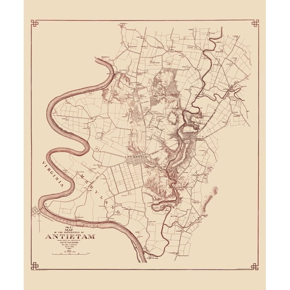 Historical Civil War Map - Antietam Battlefield II - Stearns 1894 - Vintage Wall Art