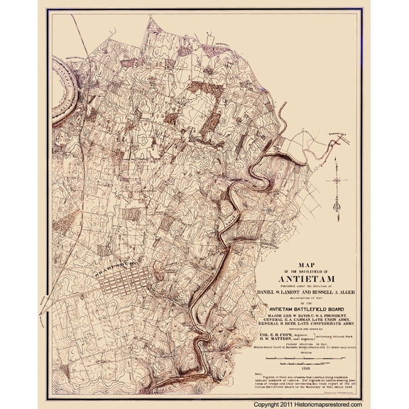 Historical Civil War Map - Antietam Battlefield - Lamont 1898 - 23 x 28.23 - Vintage Wall Art