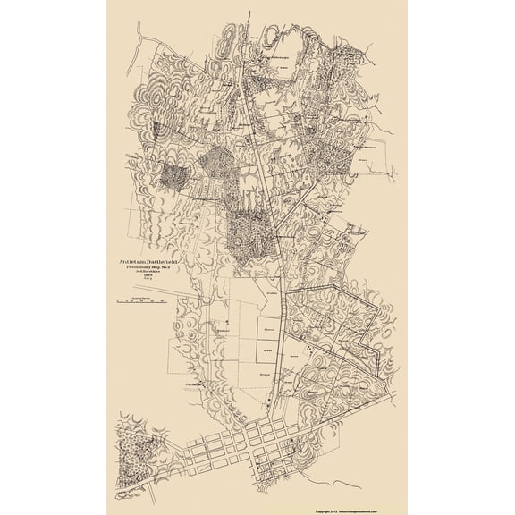 Historical Civil War Map - Antietam Battlefield Preliminary - Hotehkiss 1895 - Vintage Wall Art