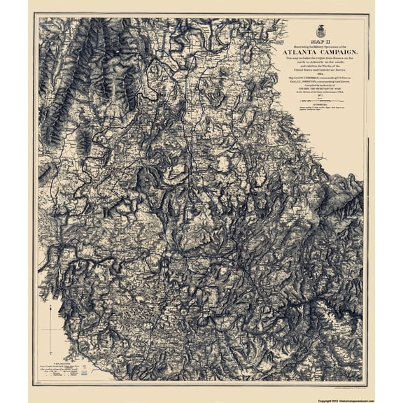 Historical Civil War Map - Atlanta Campaign II - Ruger 1864 - Vintage Wall Art
