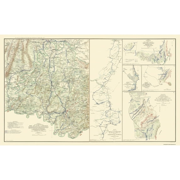 Historical Civil War Map - Atlanta Georgia Civil War Campaign - Bien 1864 - Vintage Wall Art