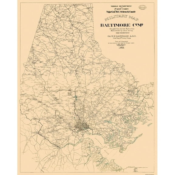 Historical Civil War Map - Baltimore County - Kaiser 1863 - Vintage Wall Art