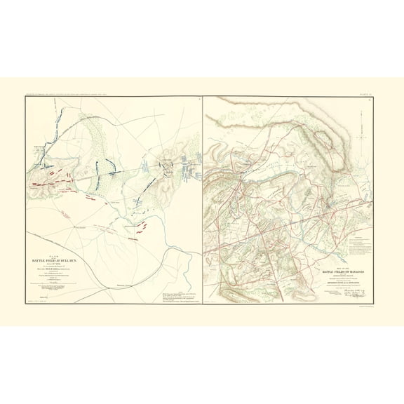 Historical Civil War Map - Bull Run Manassas Battlefields - McDowell 1895 - 23 x 37.26 - Vintage Wall Art