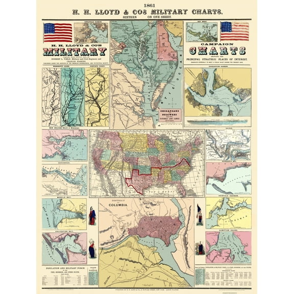 Historical Civil War Map - Campaign Military Charts Strategic Places - Lloyd 1861 - 23 x 30.63 - Vintage Wall Art