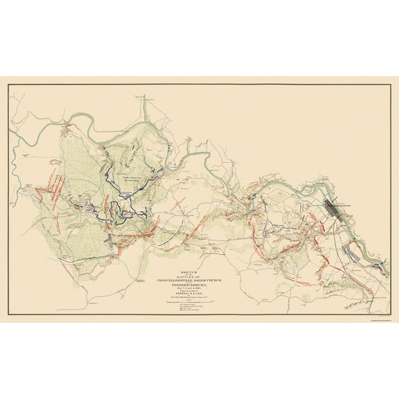 Historical Civil War Map - Chancellorsville Salem Church Fredericksburg - Hotchkiss 1863