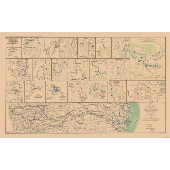 Historical Civil War Map - Chattanooga Atlanta Campaigns - Bien 1894 - 37.04 x 23 - Vintage Wall Art
