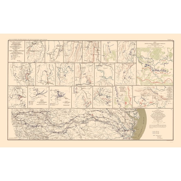 Historical Civil War Map - Chattanooga Atlanta Savannah Campaign - Bien 1895 - 23 x 36.55 - Vintage Wall Art