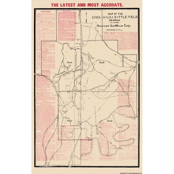 Historical Civil War Map - Chickamauga Georgia Battlefield - Norwood 1895 - Vintage Wall Art