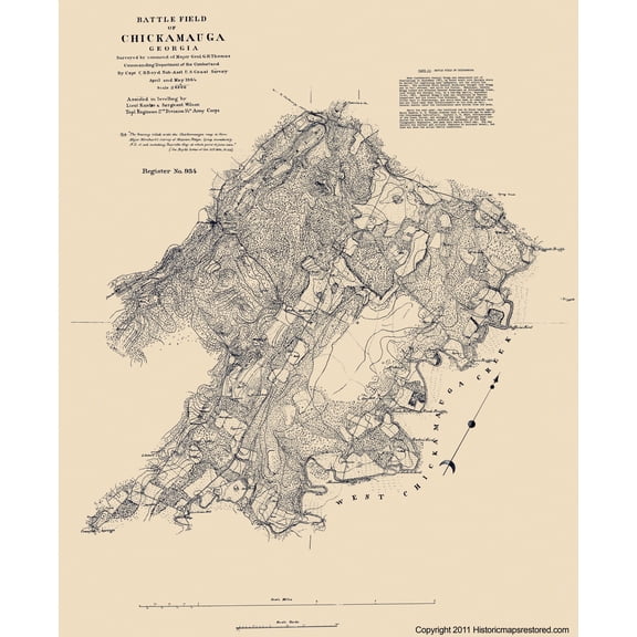Historical Civil War Map - Chickamauga Georgia Battlefield - Thomas 1864 - Vintage Wall Art