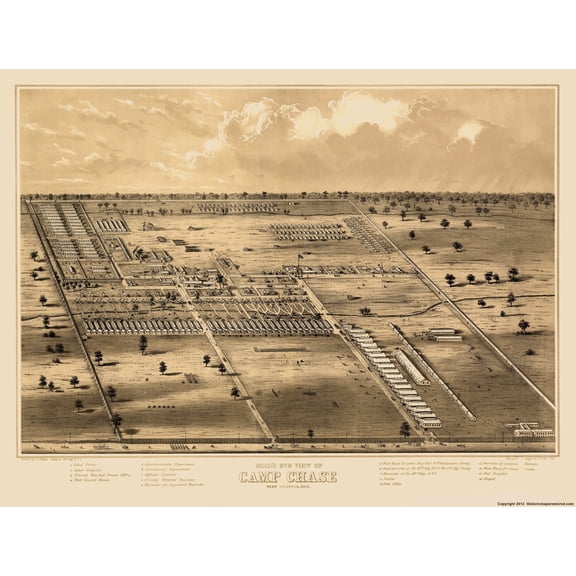 Historical Civil War Map - Columbus Ohio Camp Chase - Ruger 1860 - Vintage Wall Art
