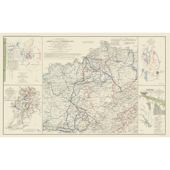 Historical Civil War Map - Cumberland Army Campaigns - Ruger 1895 - Vintage Wall Art