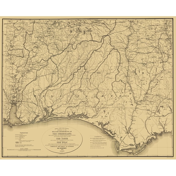 Historical Civil War Map - Cumberland South Gulf - Callahan 1863 - Vintage Wall Art