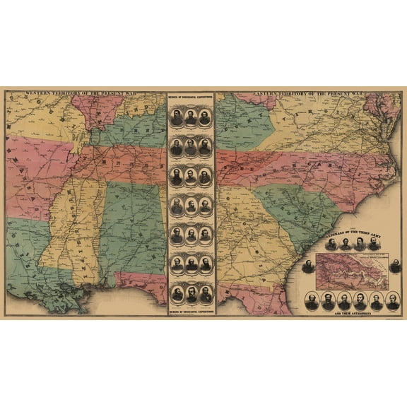 Historical Civil War Map - Eastern Western Territories - 1862 - Vintage Wall Art