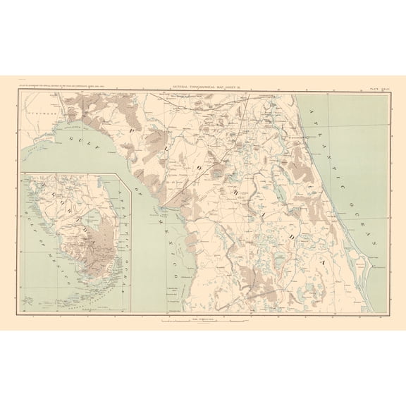 Historical Civil War Map - Florida Pennisula Lower - Bien 1895 - Vintage Wall Art