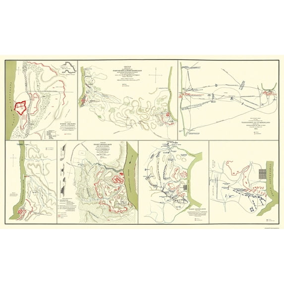 Historical Civil War Map - Fort Donelson Fort Henry Tennessee - McPherson 1862 - 37.44 x 23 - Vintage Wall Art