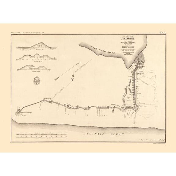 Historical Civil War Map - Fort Fisher North Carolina - Comstock 1865 - 31.36 x 23 - Vintage Wall Art