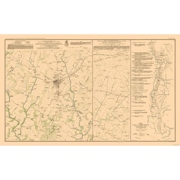 Historical Civil War Map - Gettysburg Battle Positions - Bien 1894 - 37.16 x 23 - Vintage Wall Art