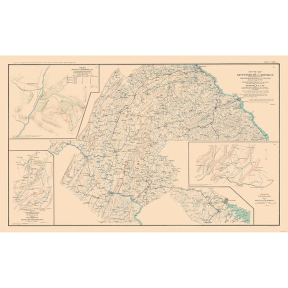 Historical Civil War Map - Gettysburg McDowell Campaign - Bien 1894 - Vintage Wall Art