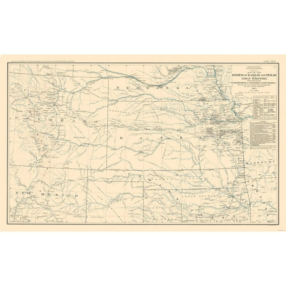 Historical Civil War Map - Kansas Texas Indian Territory - Bien 1894 - 37.16 x 23 - Vintage Wall Art