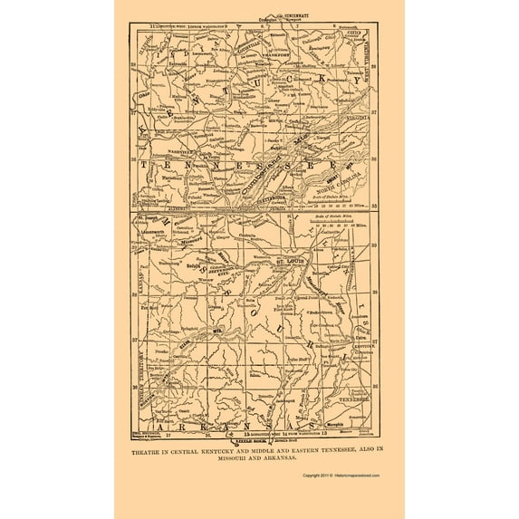 Historical Civil War Map - Kentucky Tennessee Missouri Arkansas - Plum 1882 - 23 x 40.99 - Vintage Wall Art