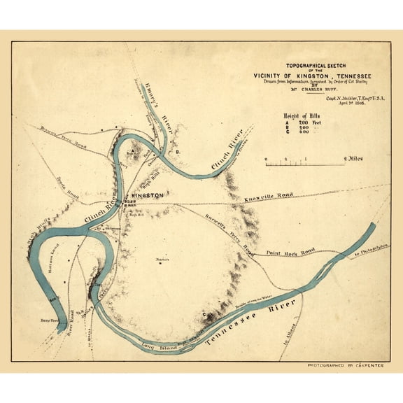 Historical Civil War Map - Kingston Tennessee - Michler 1863 - 27 x 23 - Vintage Wall Art
