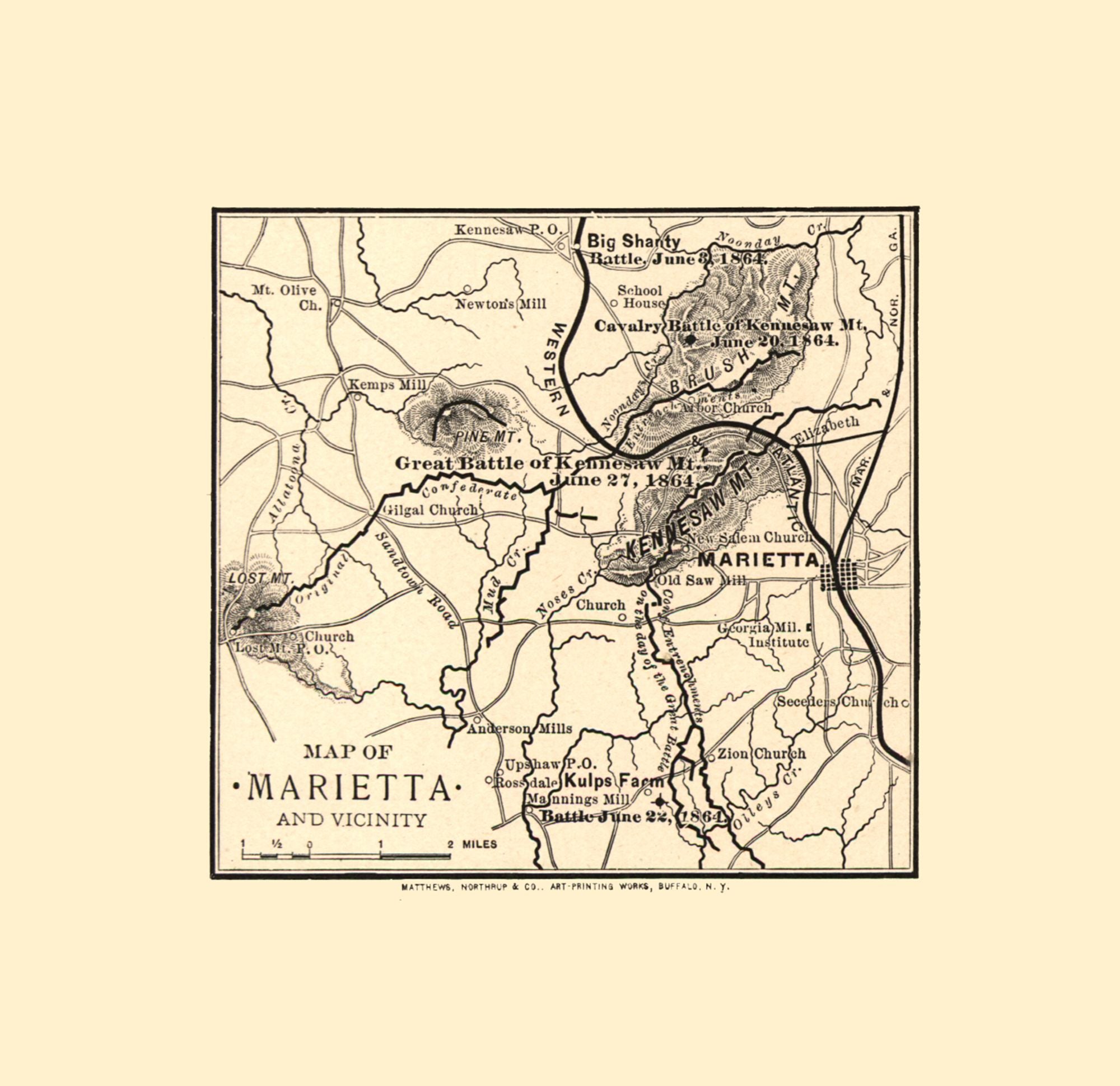 Historical Civil War Map Marietta Vicinity Battles Northrup