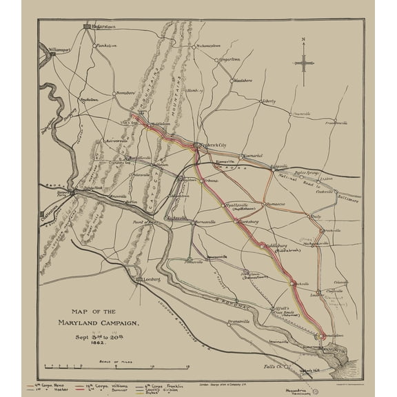 Historical Civil War Map - Maryland Campaign - Sheppard 1862 - 23 x 25.80 - Vintage Wall Art