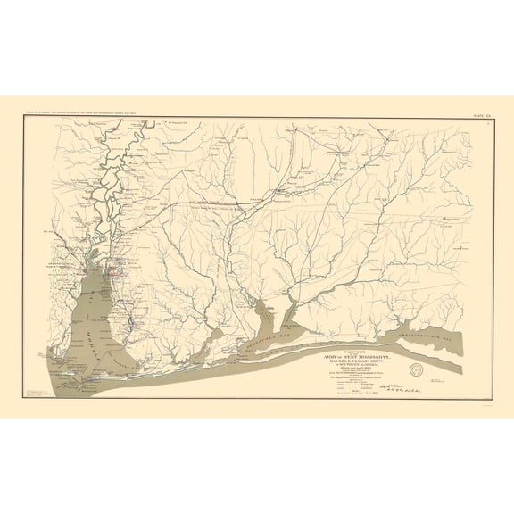 Historical Civil War Map - Mississippi West Army - Alester 1865 - Vintage Wall Art