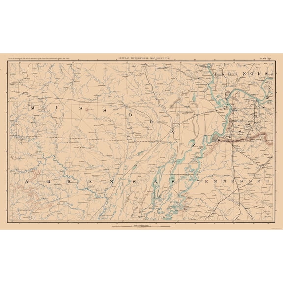 Historical Civil War Map - Missouri Arkansas Tennessee Illinois - Bien 1894 - Vintage Wall Art