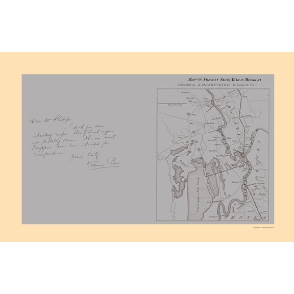 Historical Civil War Map - Missouri Theatre- Manouvrier 1862  - Vintage Wall Art