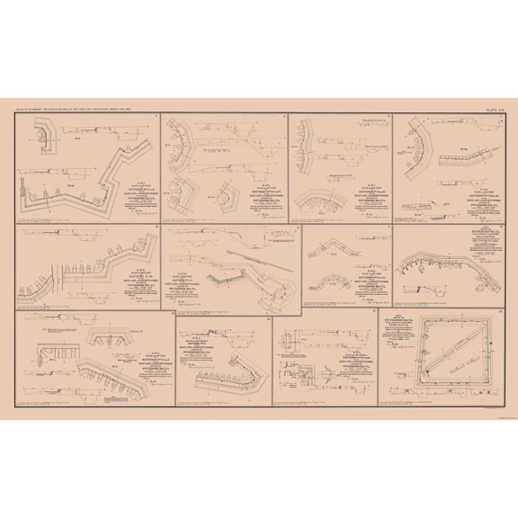 Historical Civil War Map - Petersburg Virginia Battery Plans - Bien 1894 - Vintage Wall Art