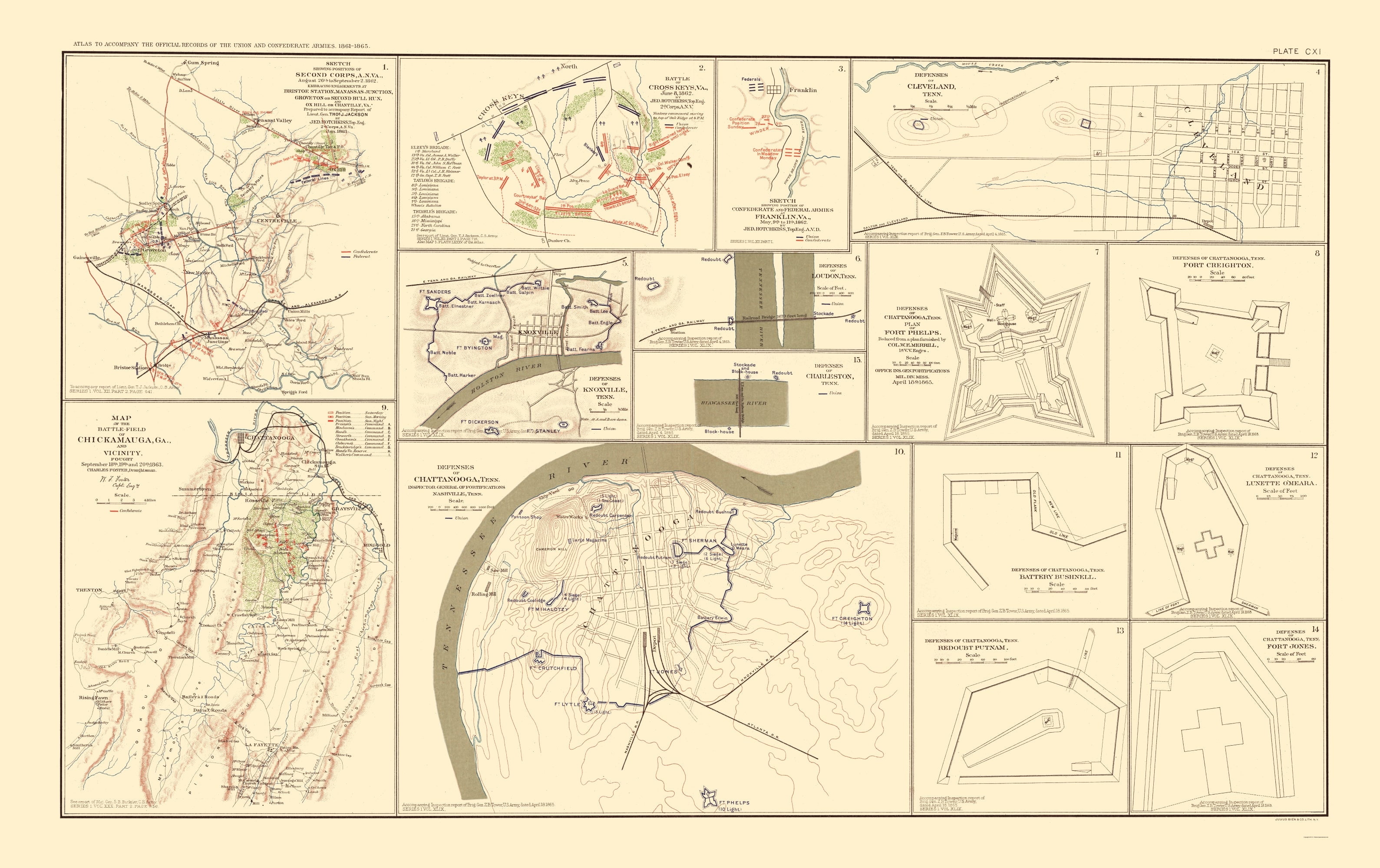 Historical Civil War Map - Positions Defenses Battlefields - Bien 1895 ...
